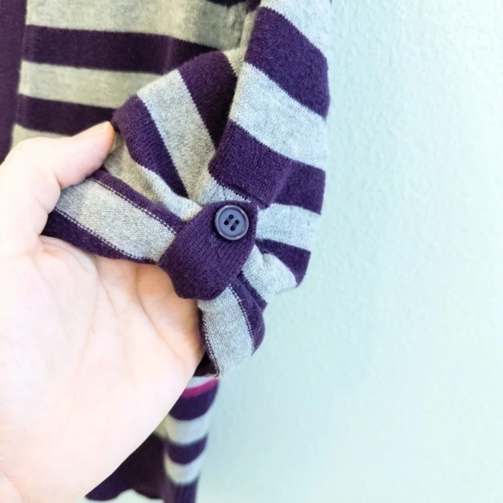 Take Out Girls Striped Cropped Cardigan Sweater Size L Purple‎ Gray Pink